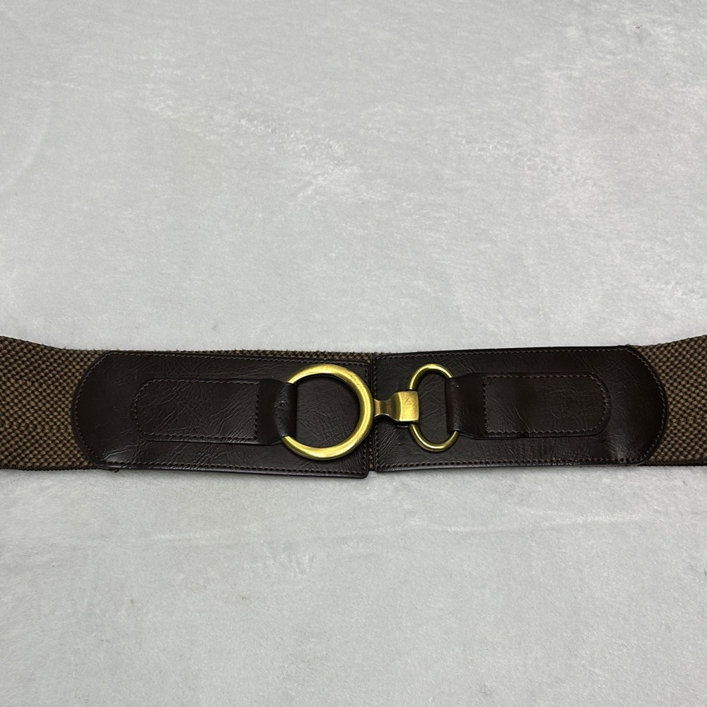 Brown Wide Elastic Waist Belt with Gold Ring Buckle